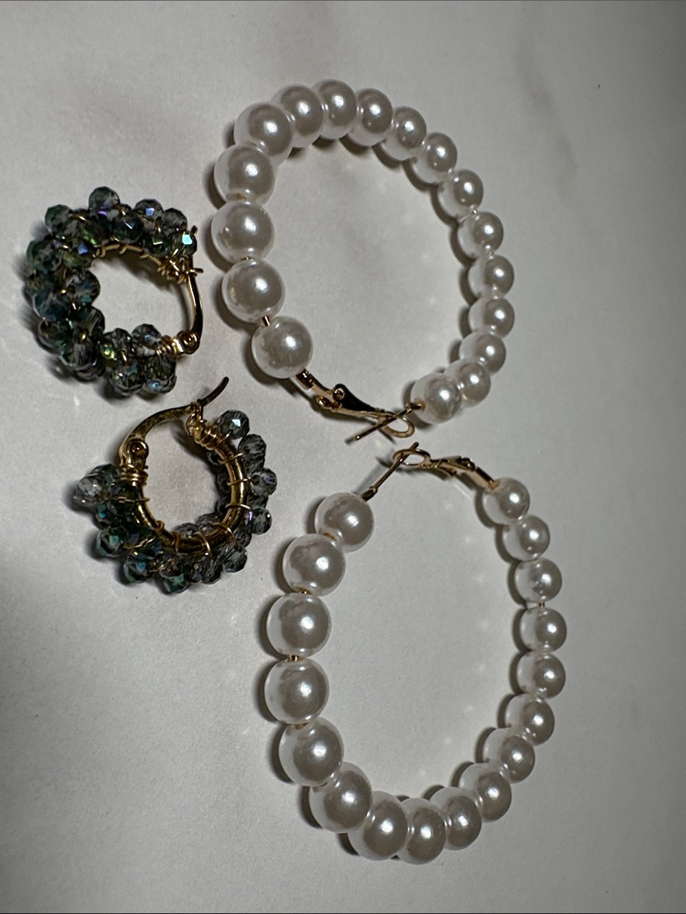 Elegant White beads Hoop Earrings with Iridescent Bead Hoops - Brand Unbranded